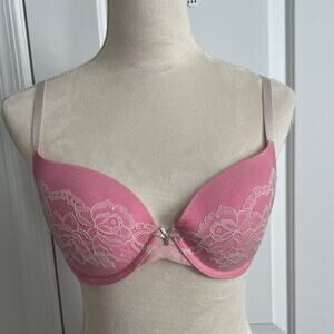 VICTORIA'S SECRET  Women’s UW Bra Lined Demi Pink Cream Lace Overlay  Size 34D